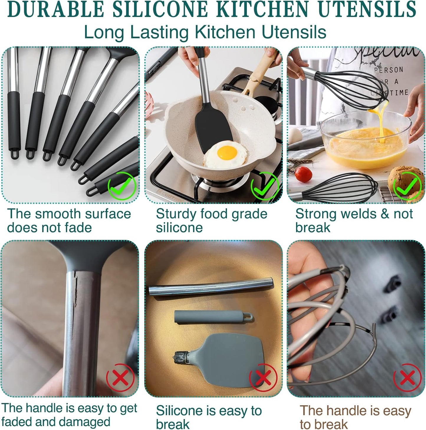 15-Piece Silicone Kitchen Utensils Set — Non-Stick, Black - Gray - Image 27