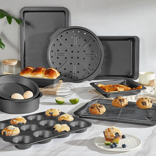 10-Piece Nonstick Bakeware Set — Cookie Sheet, Cake Pans, Muffin Pan - Image 2