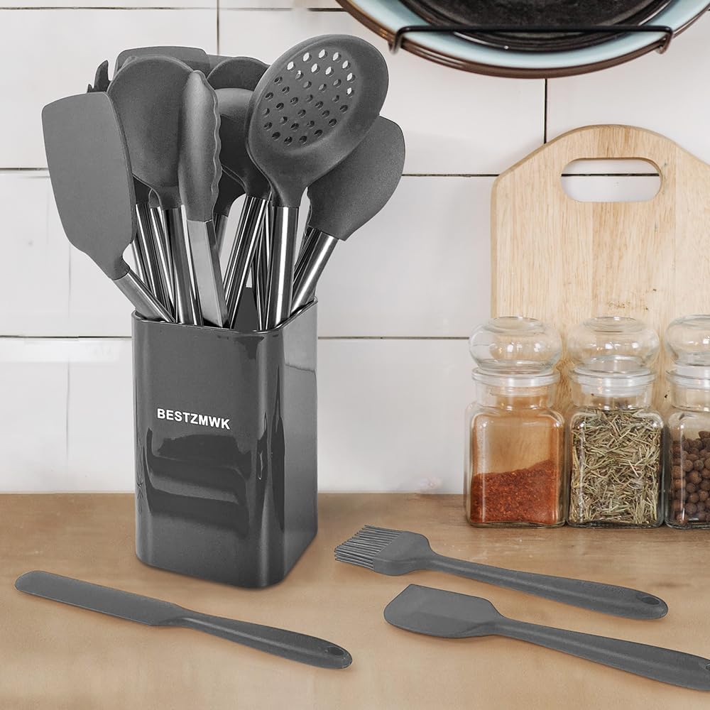 33-Piece Silicone Kitchen Utensils Set — Stainless Steel Handles - Gray - Image 12