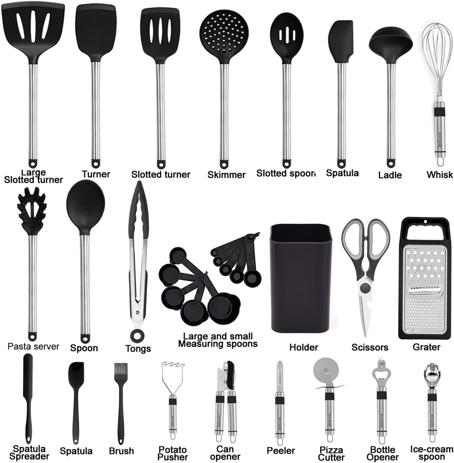 33-Piece Silicone Kitchen Utensils Set — Stainless Steel Handles - Default - Image 2