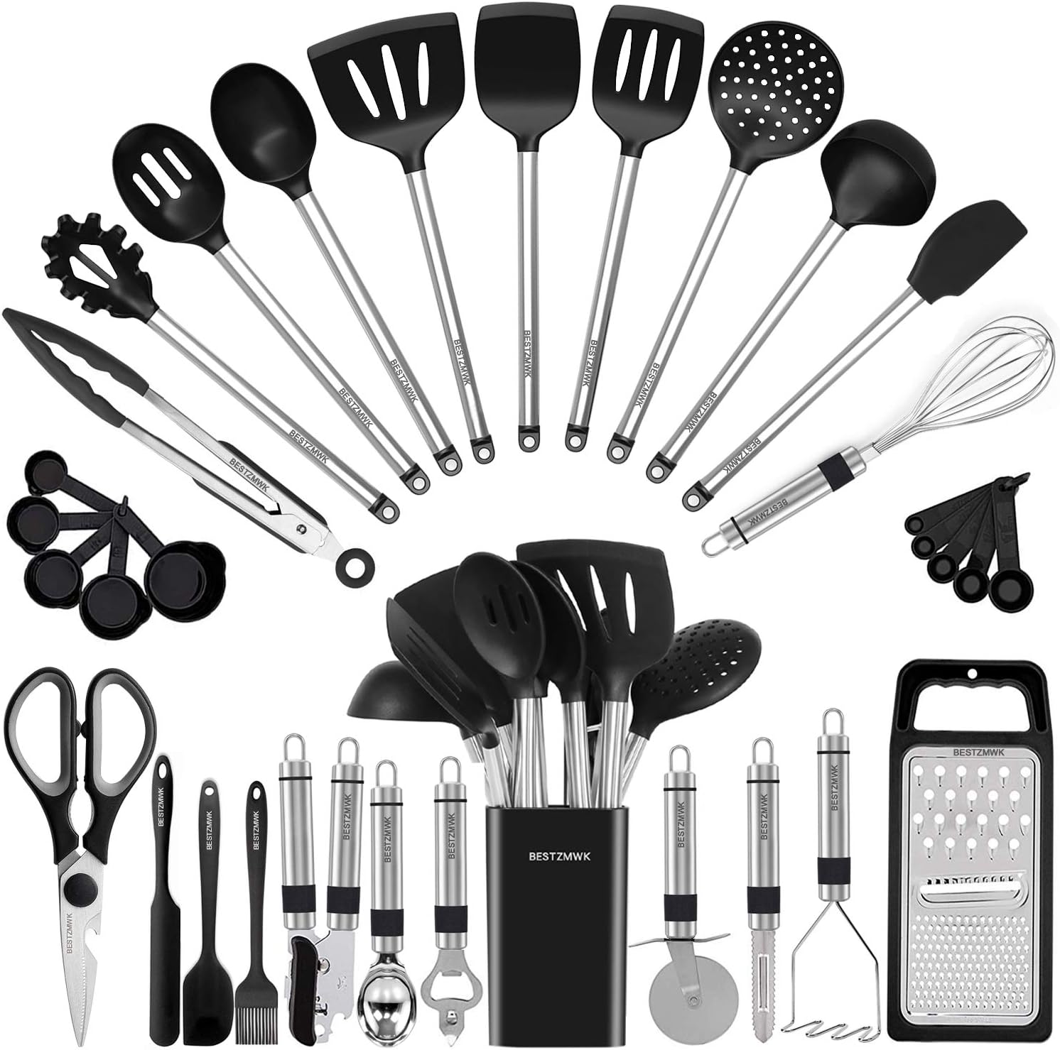 33-Piece Silicone Kitchen Utensils Set — Stainless Steel Handles