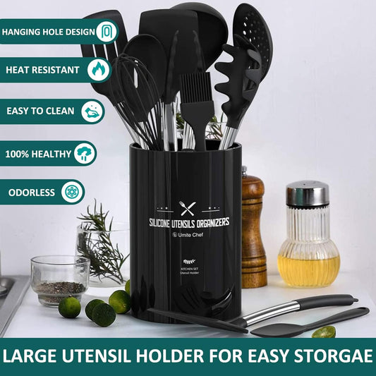 15-Piece Silicone Kitchen Utensils Set — Non-Stick, Black - Black - Image 2